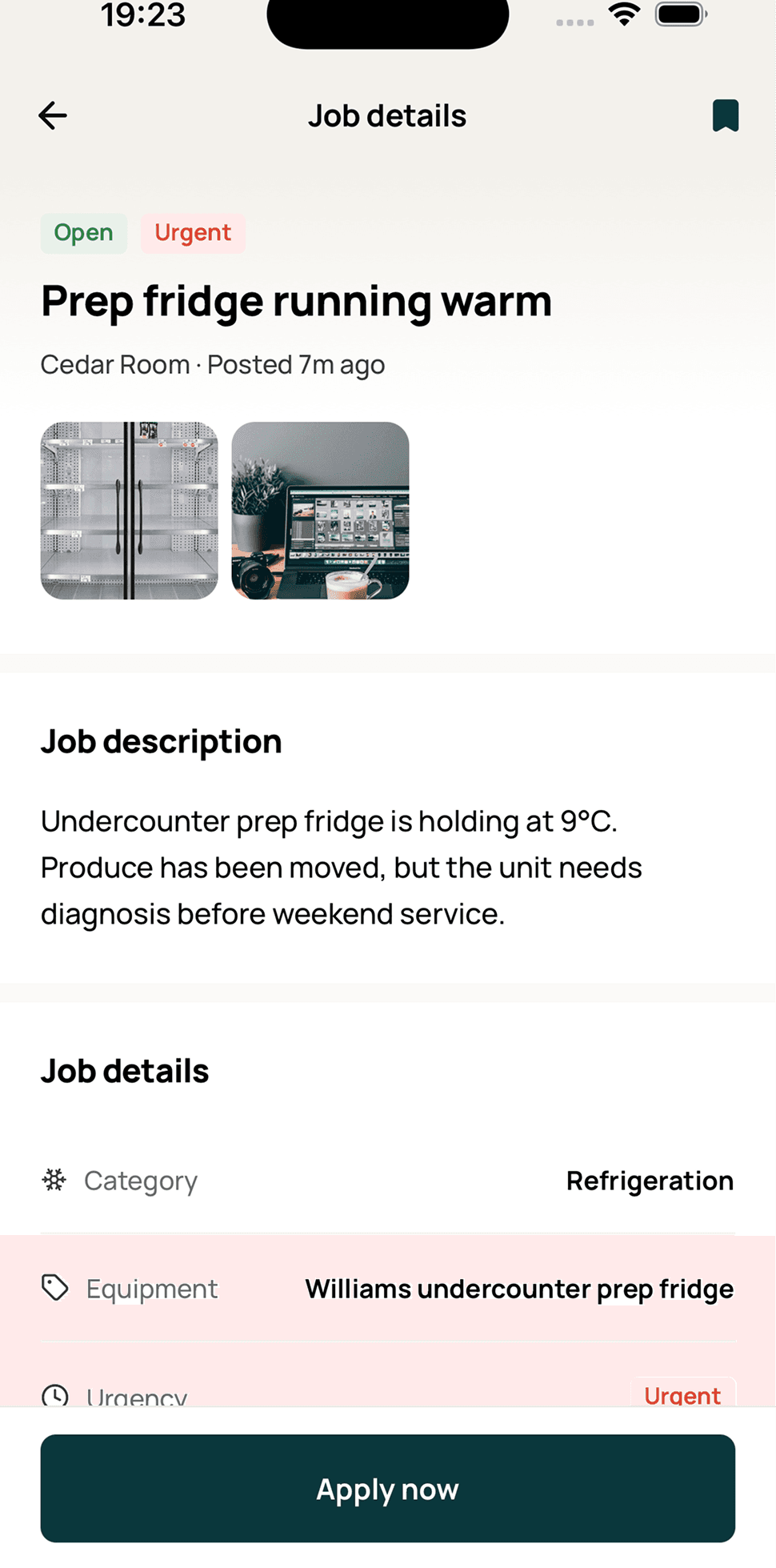 Coriva job details screen with one tap apply