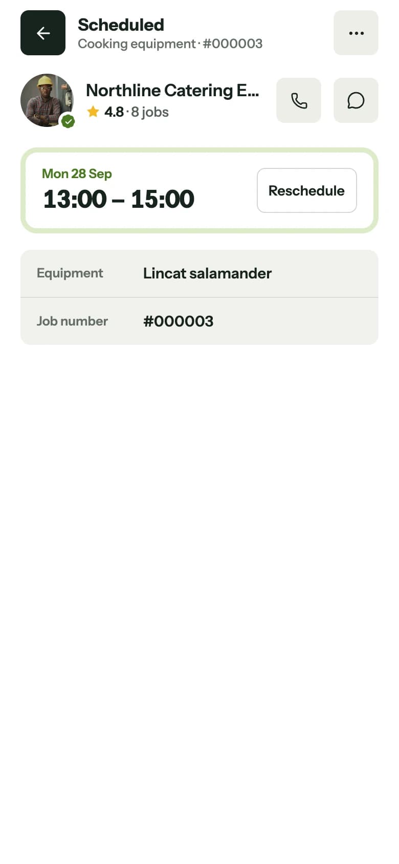 A scheduled job: the engineer, the time and the job details