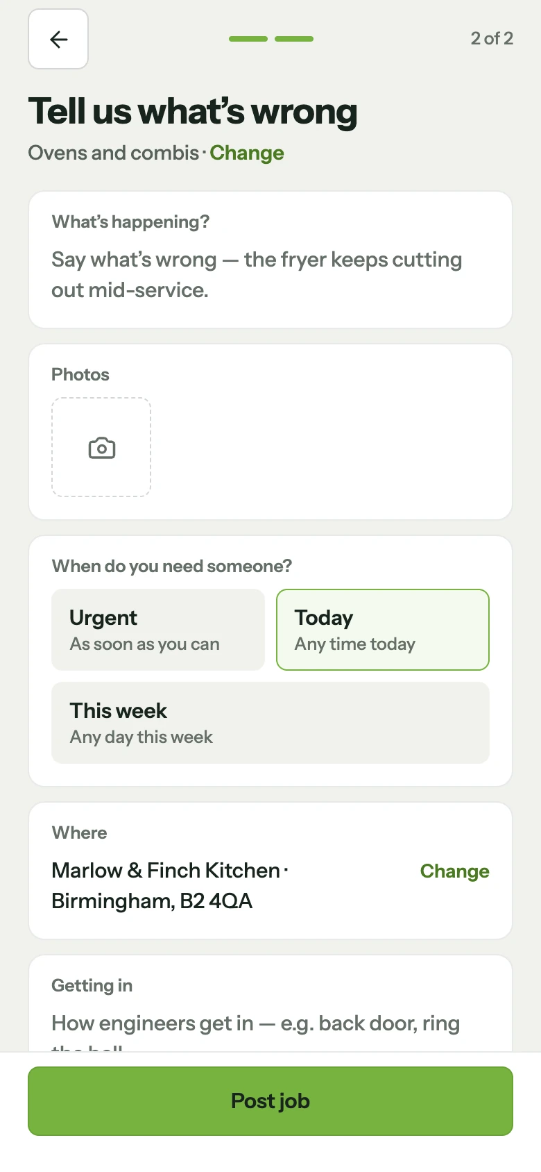 Posting a job: say what’s wrong, add photos and how soon you need someone