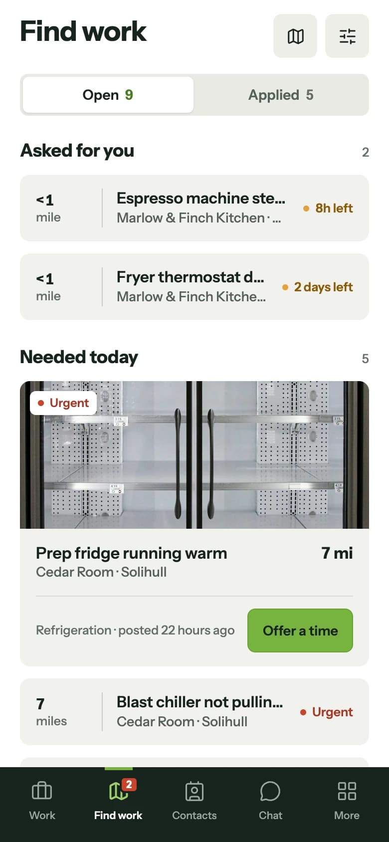 Find work: open jobs nearby, needed today first